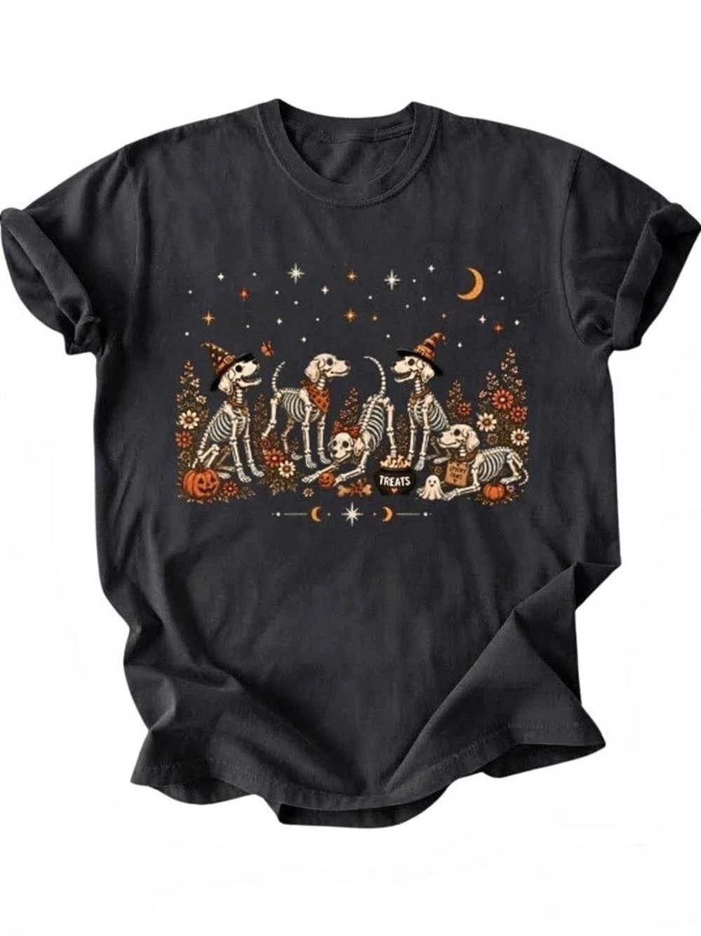 Halloween Skeleton Dogs Spooky Season Gildan T-Shirt